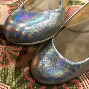 Calvin Klein blue hologram suede and plastic flats 5.5